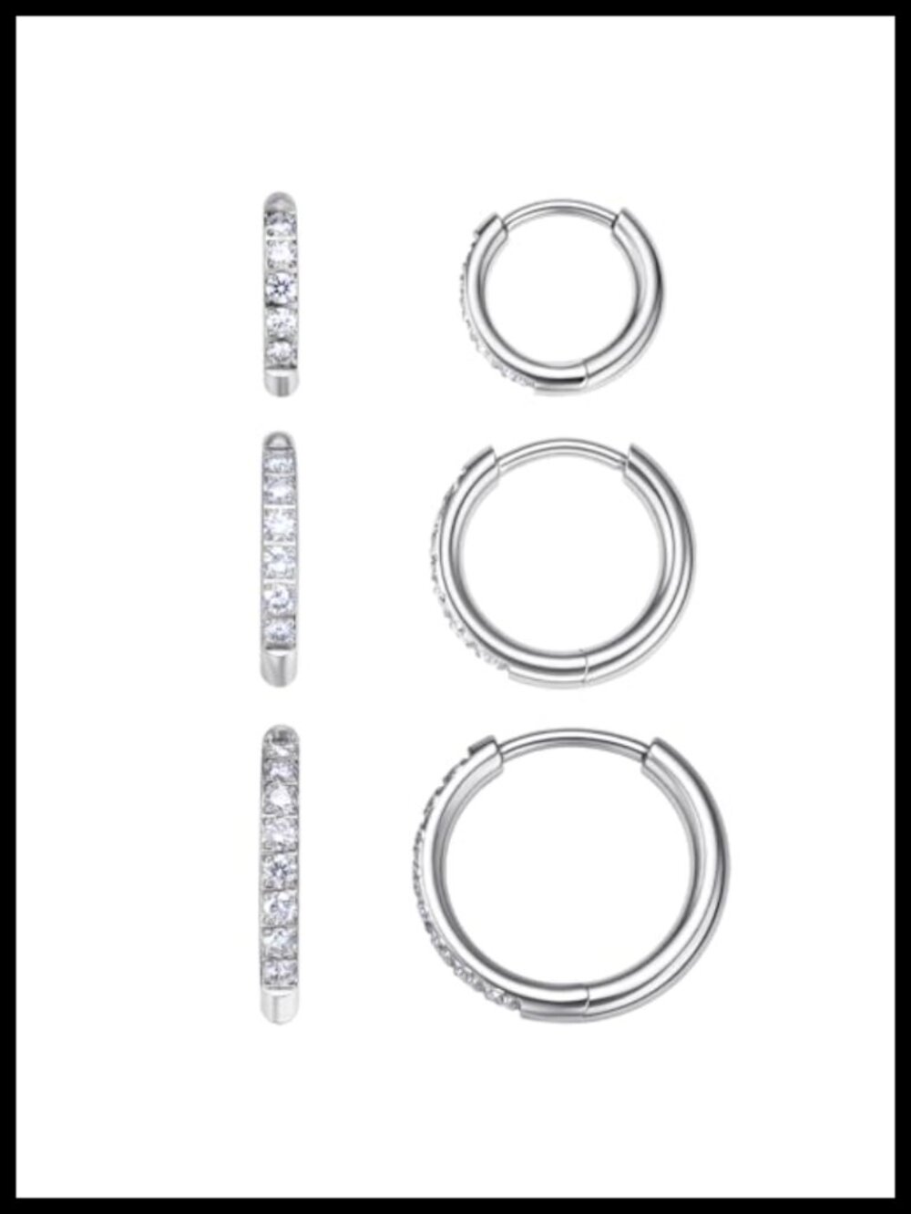 Titanium Huggie Hoop Earrings Moissanite 3-Pair Set Hypoallergenic